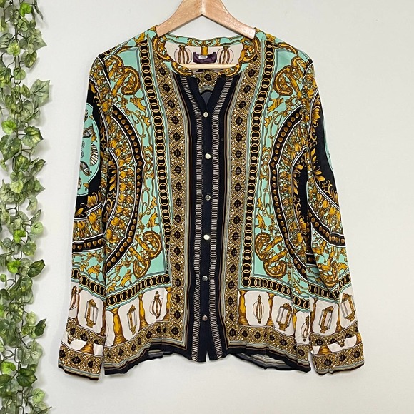 Hale Bob Tops - HALE BOB | SILK TOP SIZE L GREEN BLACK